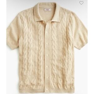 Wallace & Barnes Beige Cable Knit Button Front Polo Cardigan Sweater Shirt XL